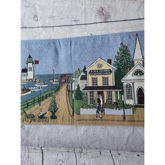 Nautical Harbor Coastal Village Themed Tapestry Table Runner 72 X 12 - Picture 3 of 8